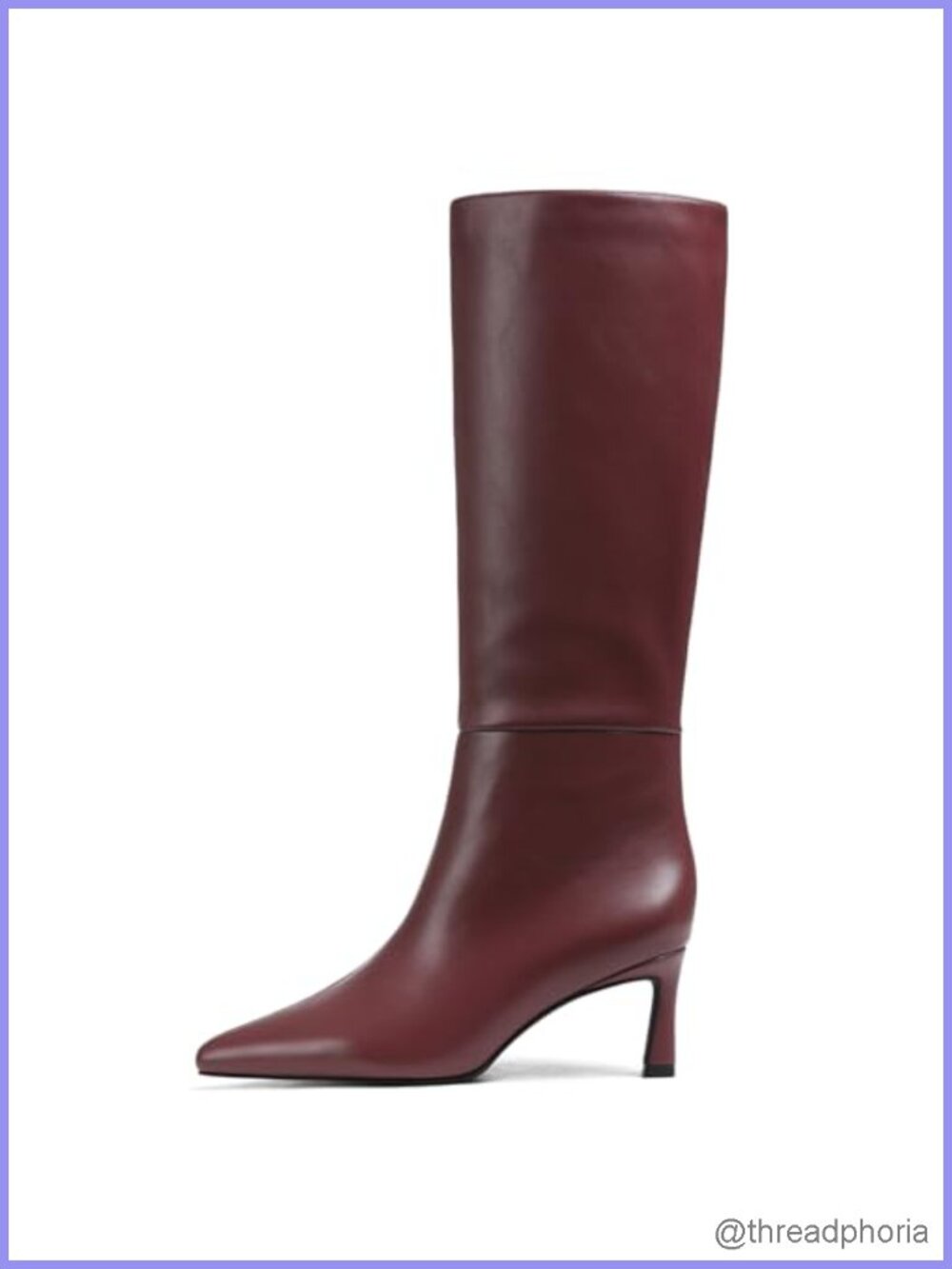 Knee High Boots Women Pointed Toe Kitten Heel Wide Calf Slip On PU Leather Tall